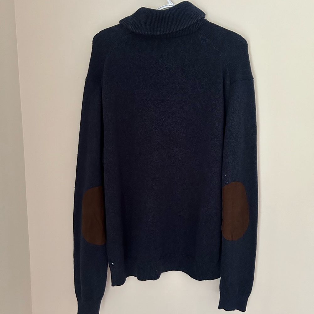 Chaps Navy‎ Blue 100% size large Sweater With Brown Elbow Pads - Picture 6 of 6